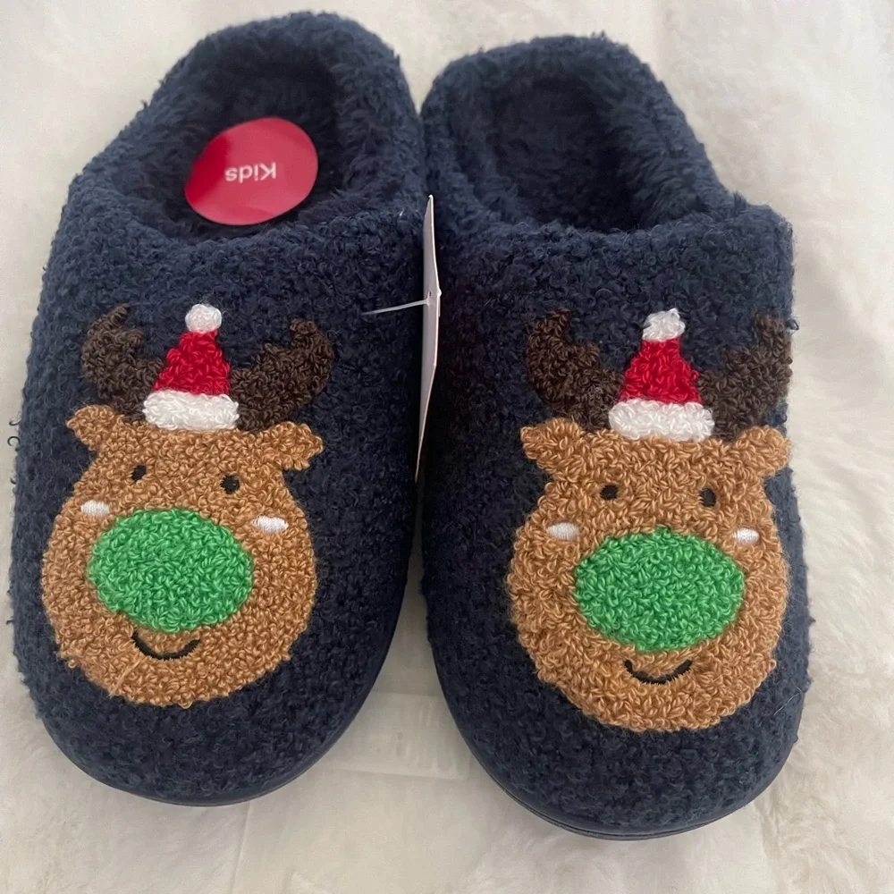 FAMILY PAJAMAS Big Kid's Reindeer Closed-Toe Slippers Size 2-3 Navy